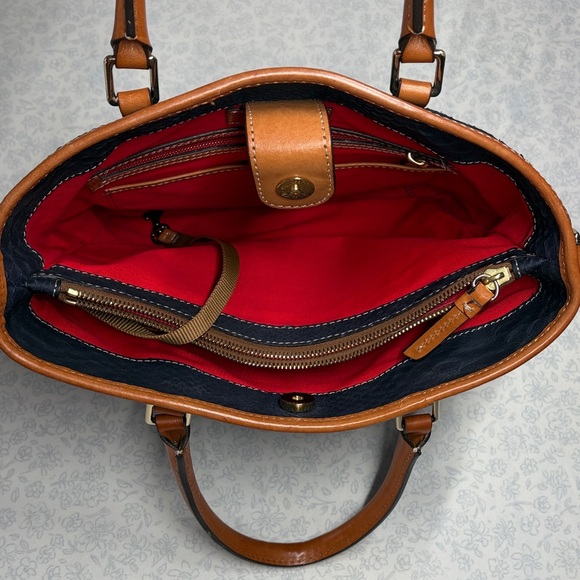 Dooney & Bourke Blue Cara Leather Tote | Python-Texture Shoulder Bag - Picture 7 of 16